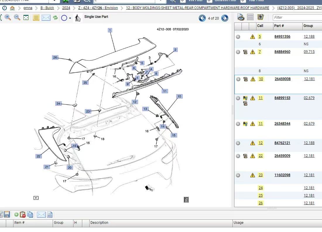 2024-2026 BUICK ENVISION TAILGATE LIFTGATE BACK DOOR ROOF SPOILER & CAMERA OEM
