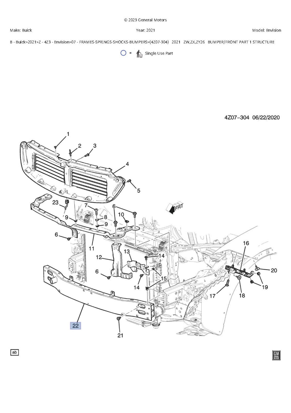 2021-2026 BUICK ENVISION FRONT BUMPER REINFORCEMENT IMPACT BAR BEAM NEW OE GM